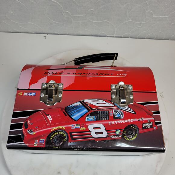 NASCAR Dale Earnhardt Jr Lunch Box  9"x6.5" Red 2004 No.8 Metal Dome Handle - Picture 8 of 16